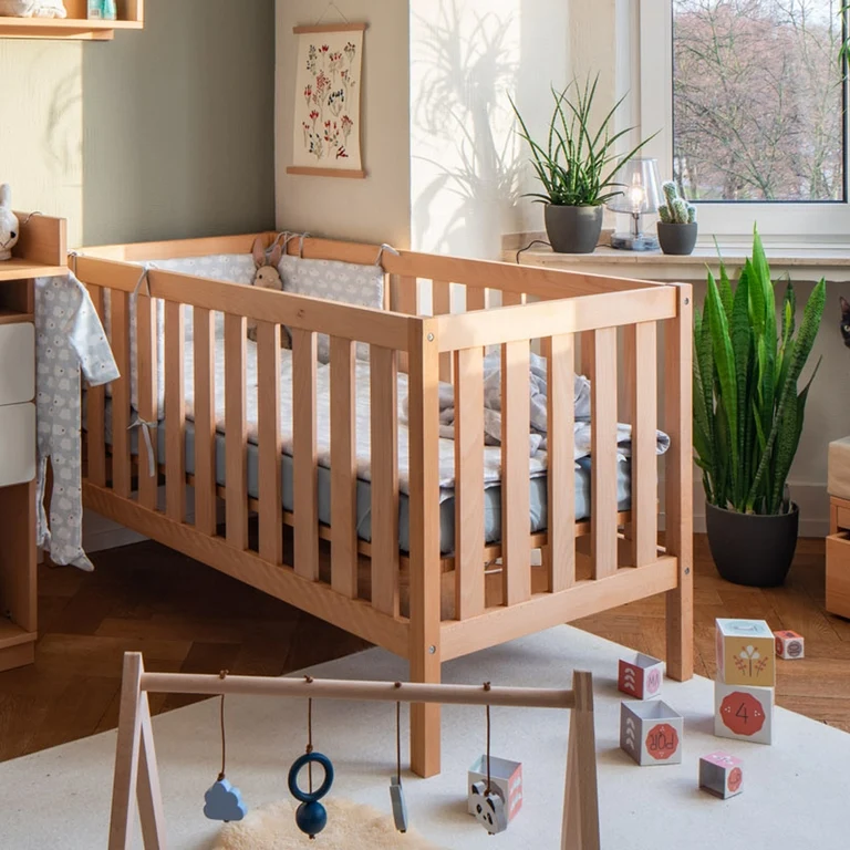 Cadre de lit mobile pour bébé en bois de hêtre naturel - Temu Belgium