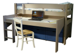 Lit combiné mi hauteur avec bureau coulissant et rangements