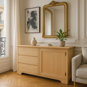 Grande commode bois massif non traité avec porte