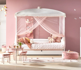 Lit baldaquin Princesse en pin massif avec tiroir gigogne