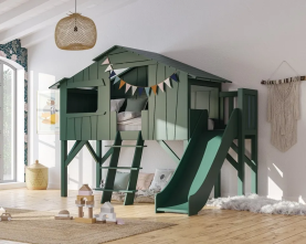 Lit cabane avec plafeforme et toboggan Mathy by Bols