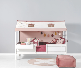 Lit cabane bois massif surélevé en pin blanc