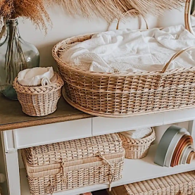 Magnifique couffin en osier Alwan