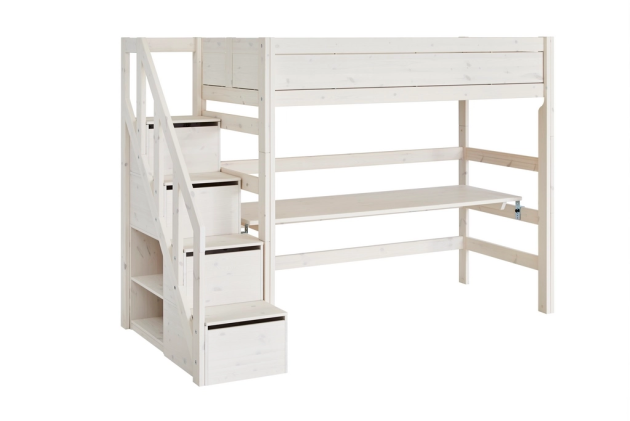 Lit mezzanine 90x200cm - Lit pour enfant avec escalier de rangement avec  grand bureau et étagères couleurs