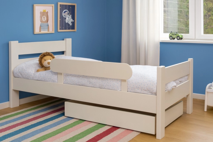 Lit 1 place avec tiroir de rangement en bois massif