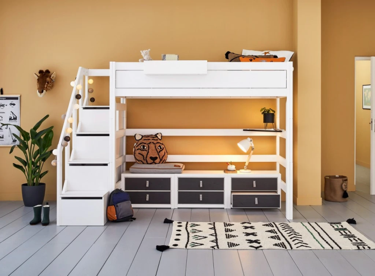 Lit mezzanine avec escalier et rangements pour ado